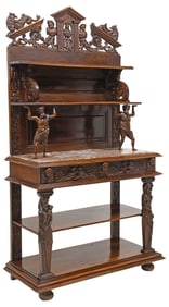 FRENCH RENAISSANCE REVIVAL CARVED WALNUT MARBLE-TOP BUFFET