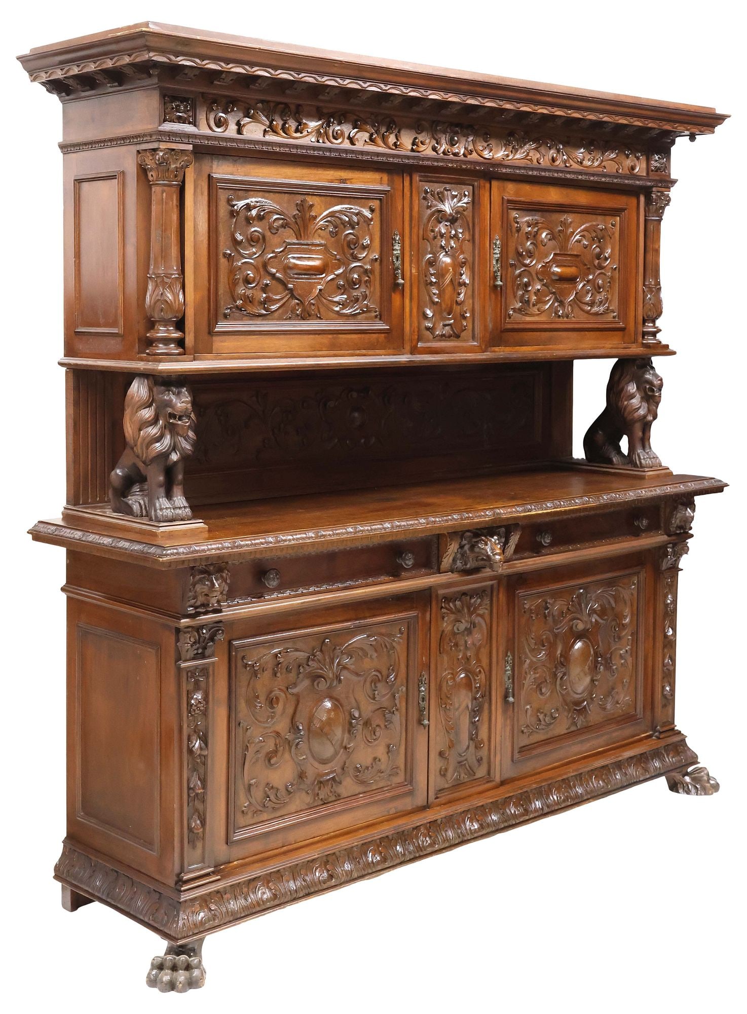 ITALIAN RENAISSANCE REVIVAL CARVED WALNUT LIONS SIDEBOARD (1 of 7)