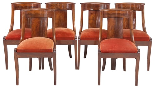 (6) FRENCH EMPIRE STYLE UPHOLSTERED MAHOGANY DINING CHAIRS