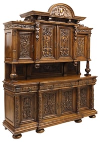 LARGE ITALIAN RENAISSANCE REVIVAL FINELY CARVED WALNUT SIDEBOARD, 102.5"H