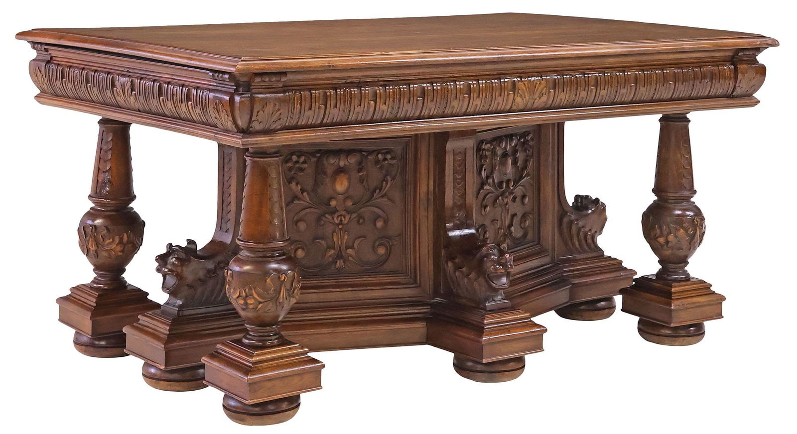 ITALIAN RENAISSANCE REVIVAL CARVED WALNUT EXTENSION TABLE, 151.5"L (1 of 6)