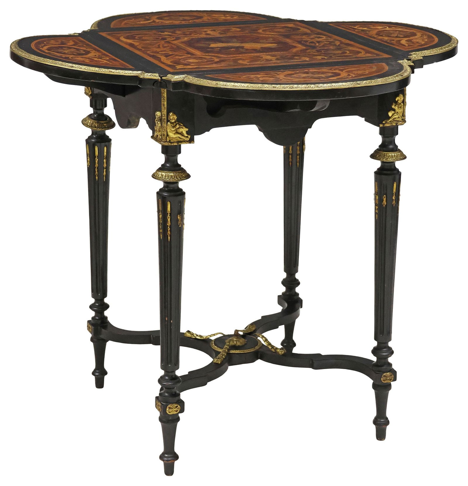 FRENCH NAPOLEON III PERIOD EBONIZED MARQUETRY DROP-LEAF SIDE TABLE (1 of 5)