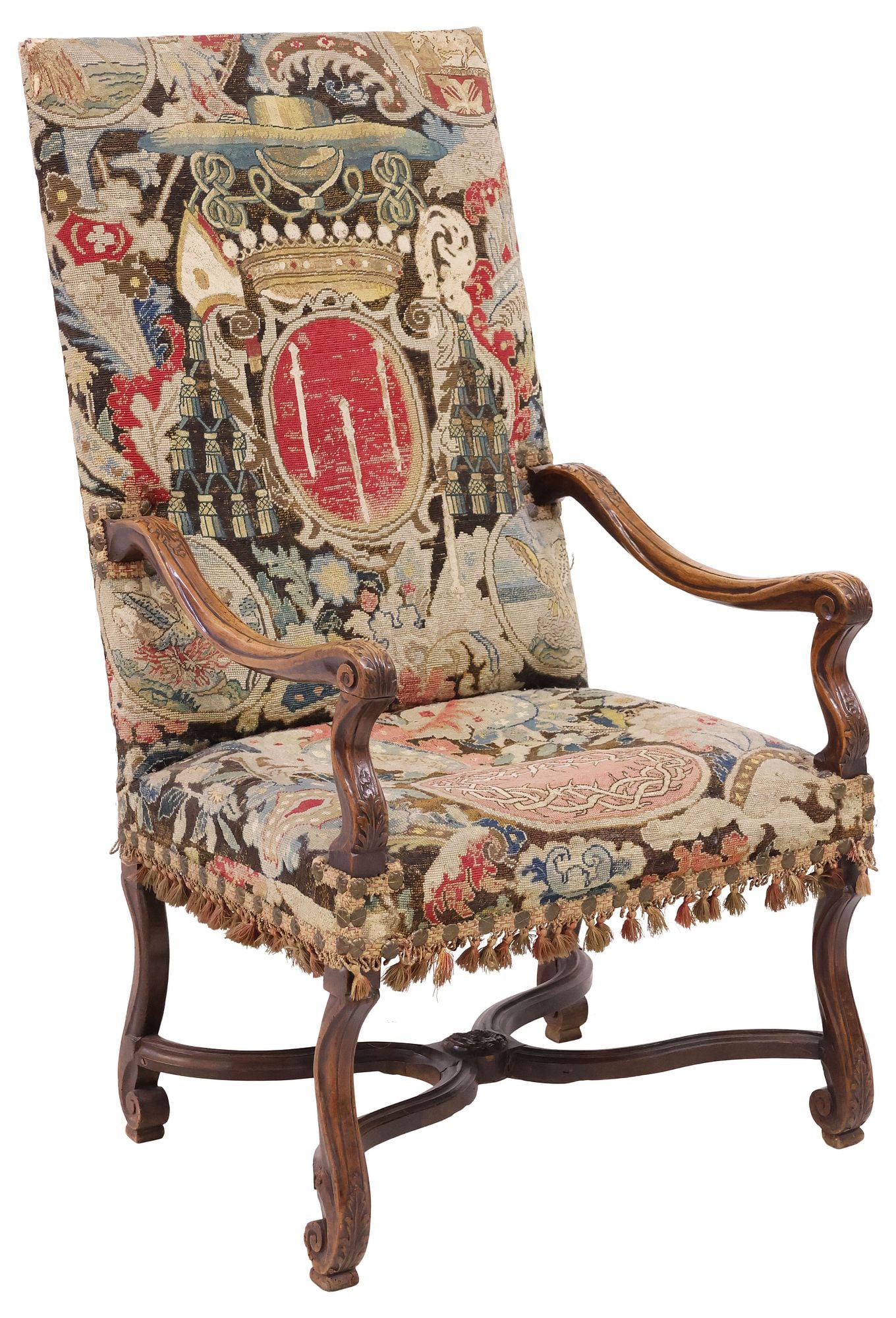 FRENCH LOUIS XIV STYLE ECCLESIASTICAL TAPESTRY-UPHOLSTERED ARMCHAIR (1 of 3)