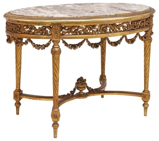 FRENCH LOUIS XVI STYLE MARBLE-TOP GILTWOOD CENTER TABLE