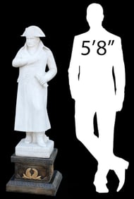 NEAR LIFE-SIZE MARBLE SCULPTURE ON PLINTH, NAPOLEON BONAPARTE, 61"H