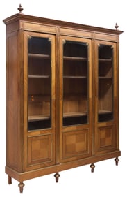 FRENCH LOUIS XVI STYLE MATCHED VENEER GLAZED DISPLAY BOOKCASE