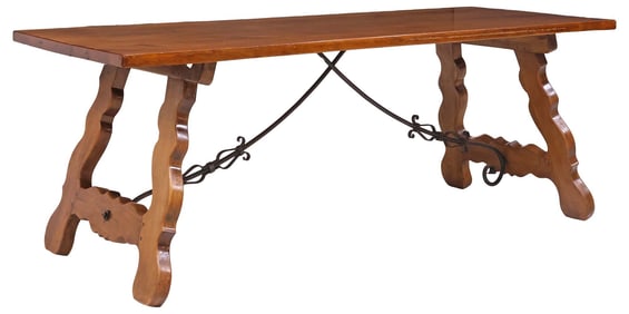 SPANISH BAROQUE STYLE WALNUT TRESTLE TABLE