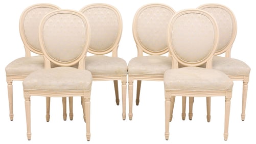 (6) FRENCH LOUIS XVI STYLE UPHOLSTERED DINING CHAIRS