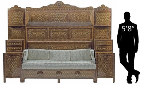 MONUMENTAL MOORISH STYLE MOSAIC-INLAID HALL UNIT WITH SOFA, 79" X 104"