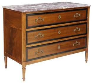FRENCH LOUIS XVI STYLE MARBLE-TOP WALNUT & LACQUER COMMODE