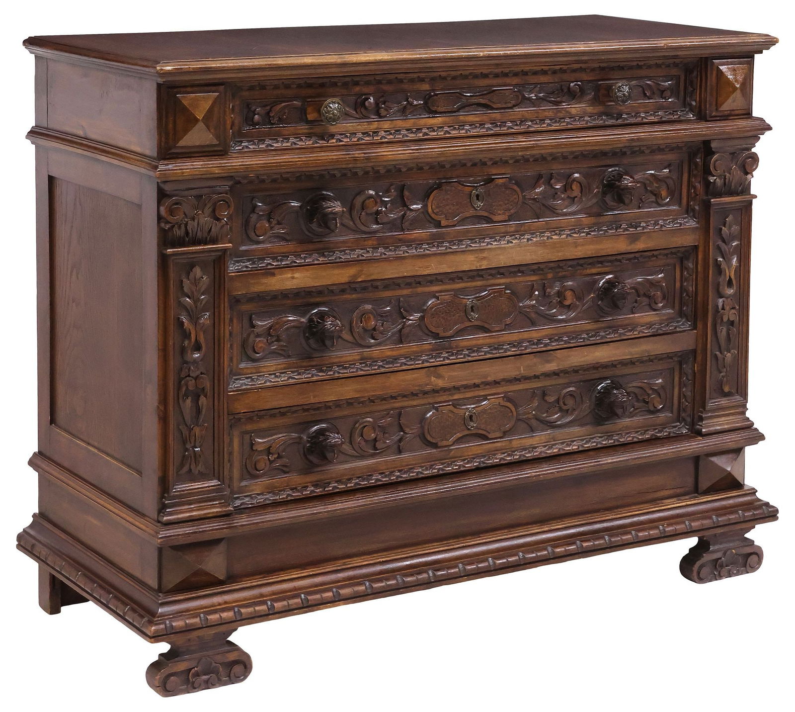 ITALIAN RENAISSANCE REVIVAL CARVED OAK COMMODE (1 of 6)
