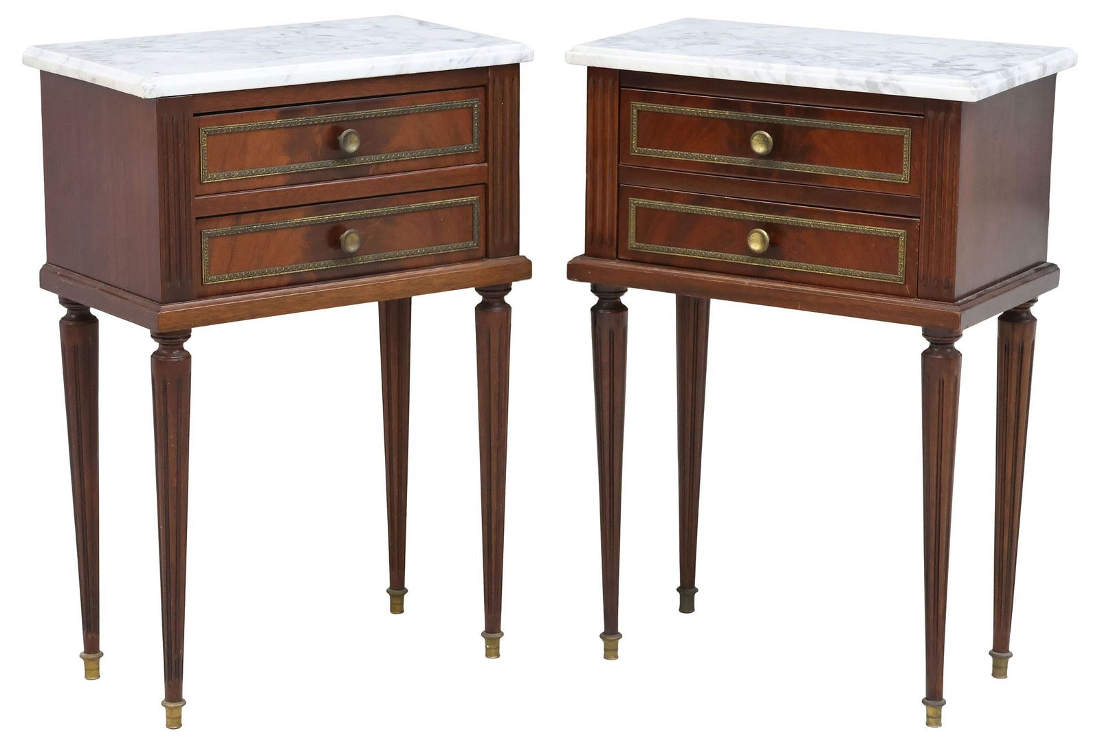 (2) FRENCH LOUIS XVI STYLE MARBLE-TOP MAHOGANY NIGHTSTANDS (1 of 5)