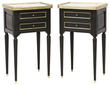 (2) FRENCH LOUIS XVI STYLE MARBLE-TOP PAINTED NIGHTSTANDS