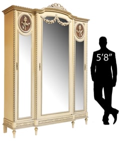 FRENCH LOUIS XVI STYLE MIRRORED BREAKFRONT ARMOIRE, 90.5"H