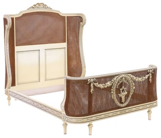 FRENCH LOUIS XVI STYLE PAINTED & DOUBLE-CANE BED