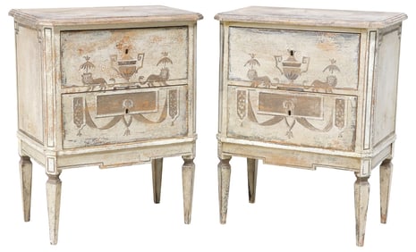 (2) GUSTAVIAN STYLE PAINTED TWO-DRAWER BEDSIDE TABLES