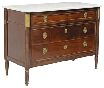 FRENCH LOUIS XVI STYLE MARBLE-TOP MAHOGANY COMMODE