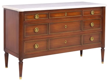 FRENCH M. HIRCH LOUIS XVI STYLE MARBLE-TOP MAHOGANY COMMODE