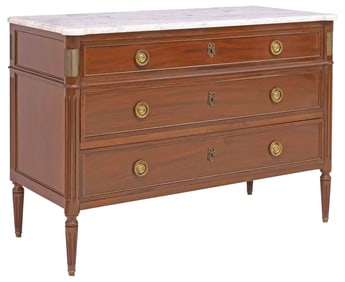 FRENCH LOUIS XVI STYLE MARBLE-TOP MAHOGANY COMMODE