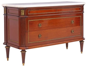FRENCH LOUIS XVI STYLE MARBLE-TOP MAHOGANY COMMODE