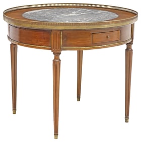 FRENCH LOUIS XVI STYLE MARBLE-TOP BOUILLOTTE TABLE