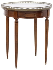 FRENCH LOUIS XVI STYLE MARBLE-TOP MAHOGANY BOUILLOTTE TABLE