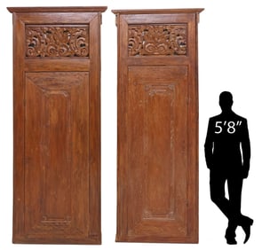 (2) LARGE INDONESIAN CARVED TEAK ARCHITECTURAL DOORS, 104"H