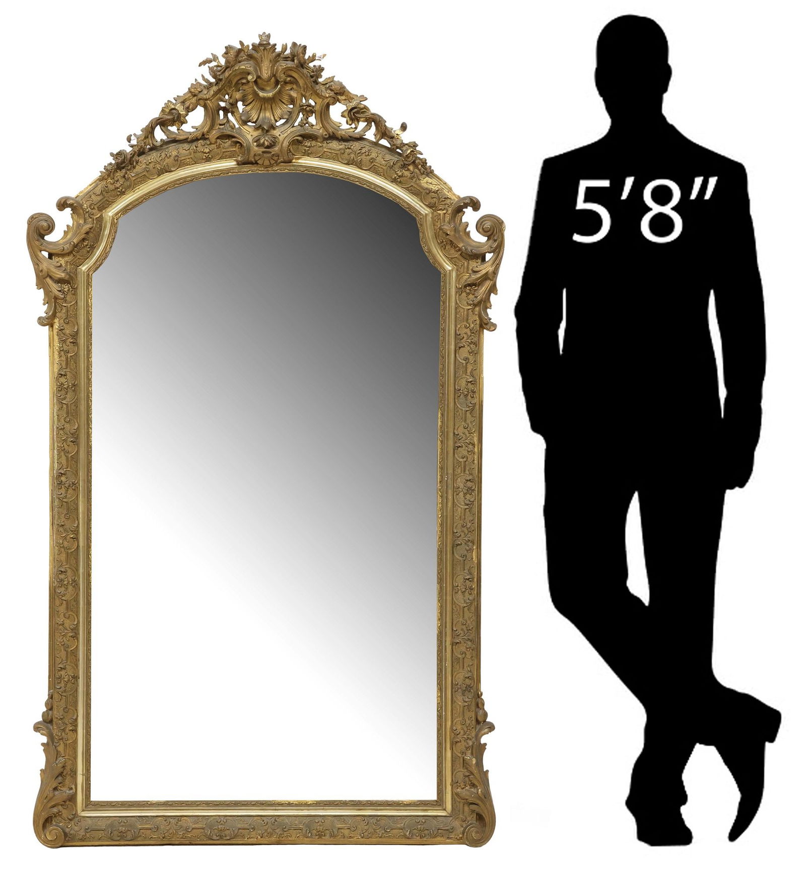 FRENCH LOUIS XV STYLE GILTWOOD WALL MIRROR, 67" X 39.5 (1 of 4)