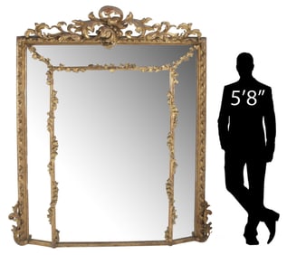 MONUMENTAL FRENCH LOUIS XV STYLE GILTWOOD CUSHION MIRROR, 86"H