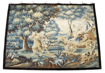 FRANCO-FLEMISH ALLEGORICAL VERDURE TAPESTRY, 7'1" X 8'8"