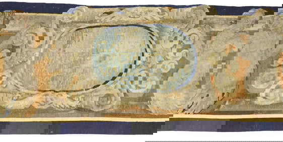 LARGE CONTINENTAL 18TH C. TROMPE L'OEIL TAPESTRY DOOR SURROUND, 12'6"W