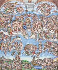 LARGE FRAMED ITALIAN MOSAIC AFTER MICHELANGELO, 'THE LAST JUDGEMENT' 48"H