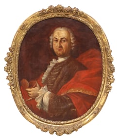 FRENCH SCHOOL OIL PAINTING, PORTRAIT OF L. DUPRE, DATED 1746