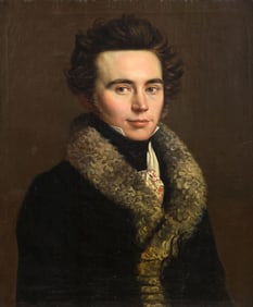 RUSSIAN SCHOOL OIL PAINTING, PORTRAIT OF A GENTLEMAN IN FUR COAT