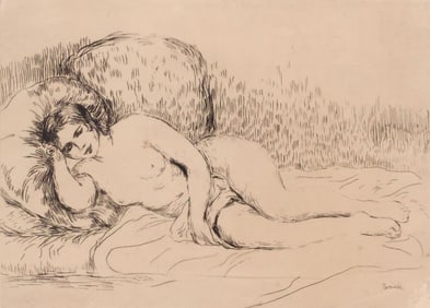 PEIRRE-AUGUSTE RENOIR (1841-1919) RECLINING FEMALE NUDE ETCHING