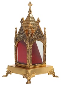 GOTHIC STYLE GILT-METAL CATHEDRAL-SHAPED ALTAR RELIQUARY, 12.5"H
