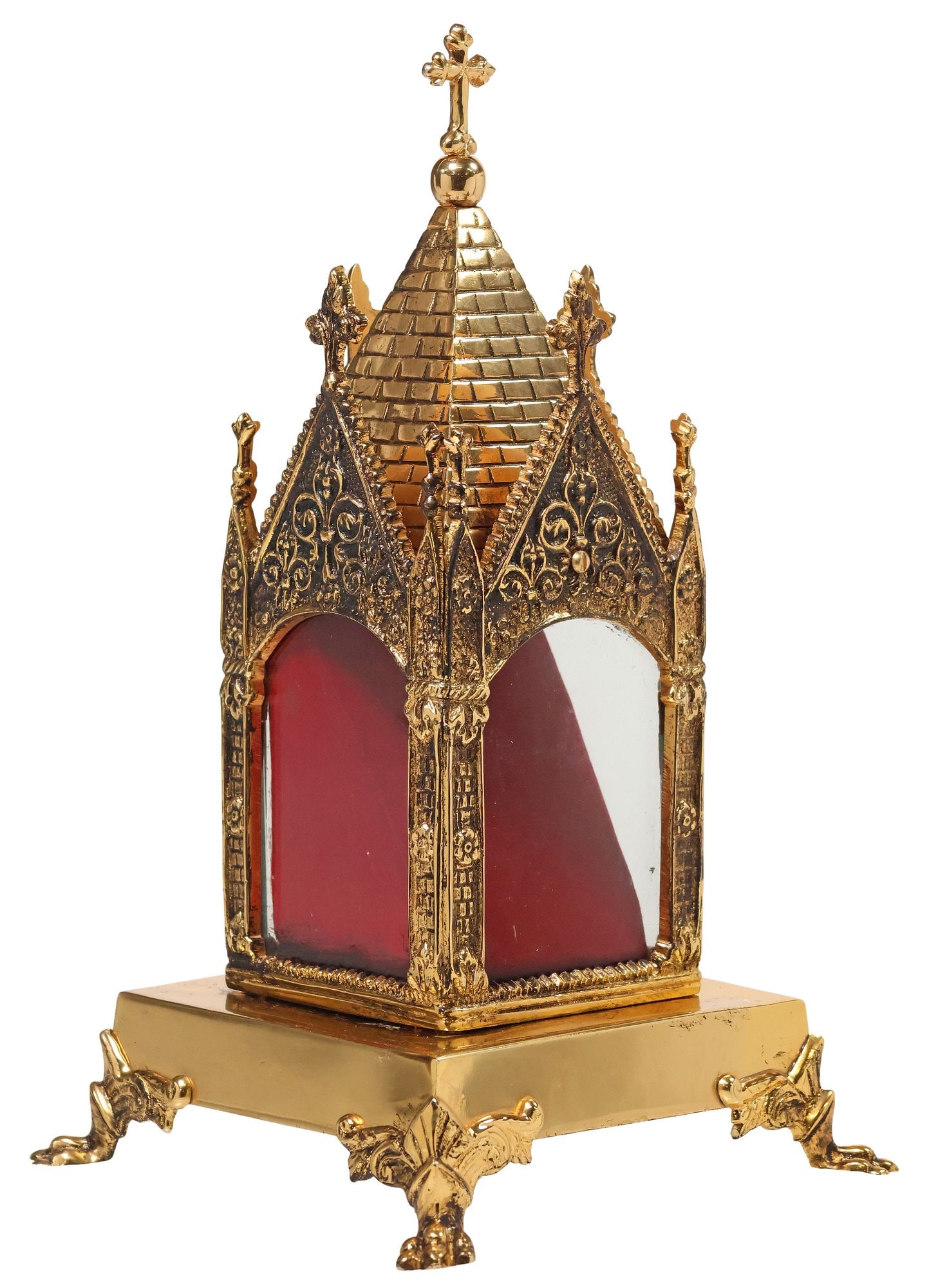 GOTHIC STYLE GILT-METAL CATHEDRAL-SHAPED ALTAR RELIQUARY, 12.5"H (1 of 4)
