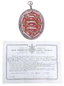 THECA RELIQUARY CONTAINING 1ST-CLASS RELICS OF 11 SAINTS WITH COA