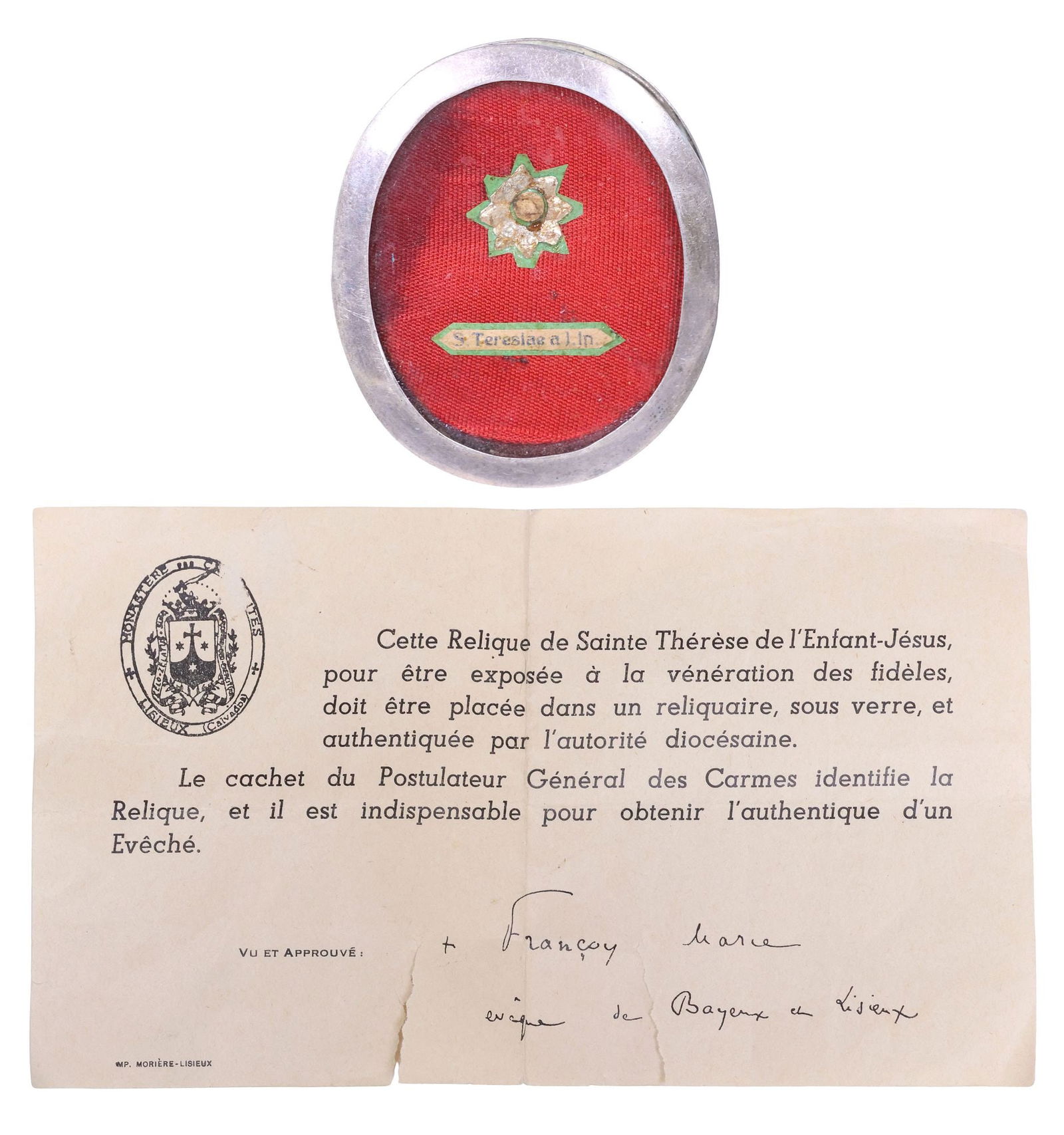 1ST-CLASS RELIC OF ST. THERESE OF LISIEUX IN THECA RELIQUARY WITH COA (1 of 7)