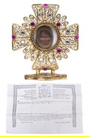 2ND-CLASS RELIC OF MARY MAGDALENE IN ENCRUSTED ALTAR RELIQUARY WITH COA