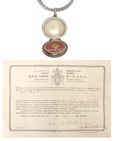 2ND-CLASS RELIC OF POPE PIUS X IN .800 SILVER LOCKET NECKLACE WITH COA