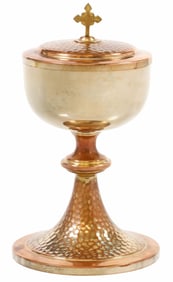 LITURGICAL GILT STERLING SILVER BOWL CIBORIUM/ EUCHARIST VESSEL