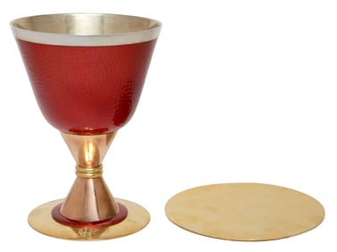 (2) ENAMELED GILT STERLING LITURGICAL COMMUNION CHALICE & PATEN
