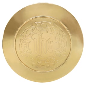 LITURGICAL GILT-METAL COMMUNION PATEN WITH CHRISTOGRAM
