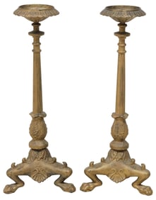 (2) BAROQUE STYLE GILT-PAINTED CAST IRON CANDLE PRICKETS