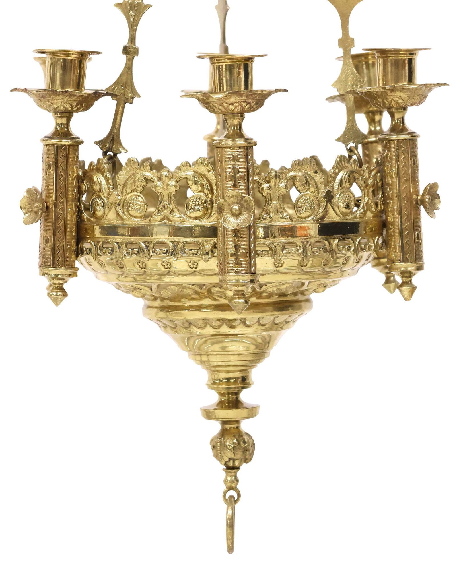 FRENCH REPOUSSE BRASS & GILT-METAL 6-LT SANCTUARY CANDLE LAMP (1 of 4)