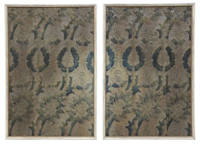 (2) FRAMED ANTIQUE CONTINENTAL JACQUARD TEXTILE PANELS, 54" X 36"