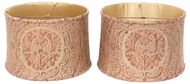 (2) CUSTOM LAMPSHADES WITH FORTUNY 'ORSINI' DAMASK UPHOLSTERY