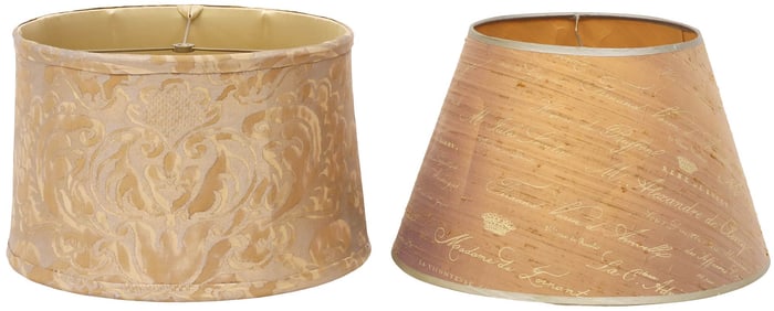 (2) FINE LAMPSHADES WITH ANTIQUE EMBROIDERED SILK UPHOLSTERY