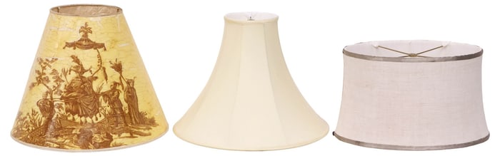 (3) COLLECTION OF LAMPSHADES, 1 WITH CHINOISERIE TEXTILE APPLIQUE